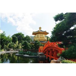 Красный мост - Фотообои Японские и просто сады - Модульная картины, Репродукции, Декоративные панно, Декор стен