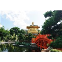 Красный мост - Фотообои Японские и просто сады