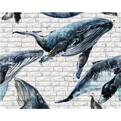 Стая китов - Фотообои акварель - Модульная картины, Репродукции, Декоративные панно, Декор стен