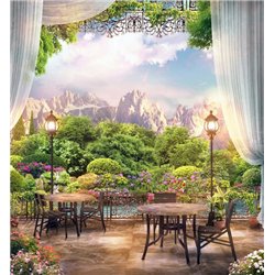 Кафе с видом на горы - Фотообои Фрески - Модульная картины, Репродукции, Декоративные панно, Декор стен