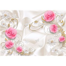 Розовые розы на ткани - 3D фотообои - Модульная картины, Репродукции, Декоративные панно, Декор стен