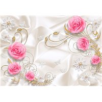 Розовые розы на ткани - 3D фотообои