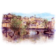 Картина на холсте по фото Модульные картины Печать портретов на холсте Живописный вид с рекой Альзетт - Фотообои Старый город