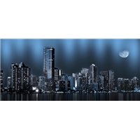 Портреты картины репродукции на заказ - Луна над городом - Фотообои Современный город|Ночной город
