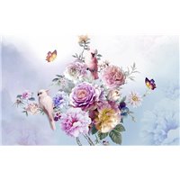 Портреты картины репродукции на заказ - Экзотические птички на цветах - Фотообои цветы