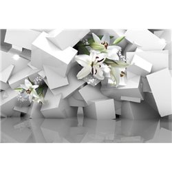 Белые кубы с цветами - 3D фотообои|3Д обои для зала - Модульная картины, Репродукции, Декоративные панно, Декор стен