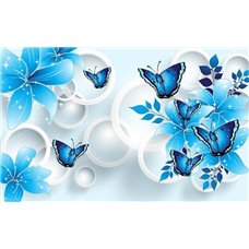 Картина на холсте по фото Модульные картины Печать портретов на холсте Синие цветы с бабочками - 3D фотообои