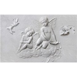 Два ангелочка с лепестками - 3D фотообои - Модульная картины, Репродукции, Декоративные панно, Декор стен