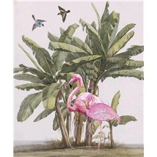 Картина на холсте по фото Модульные картины Печать портретов на холсте Фламинго под пальмой - Фотообои Животные|птицы