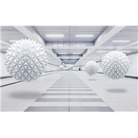 Белый ангар с шарами - 3D фотообои|3D расширяющие пространство