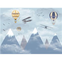 рисованные горы и воздушные шары - Фотообои горы - Модульная картины, Репродукции, Декоративные панно, Декор стен