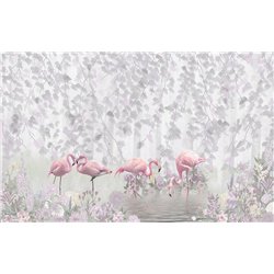 розовые фламинго в озере - Фотообои акварель - Модульная картины, Репродукции, Декоративные панно, Декор стен