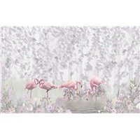 Портреты картины репродукции на заказ - розовые фламинго в озере - Фотообои акварель