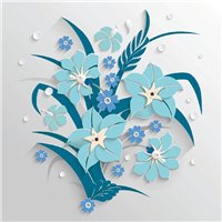 Цветочный орнамент в голубых тонах - 3D фотообои|3D цветы