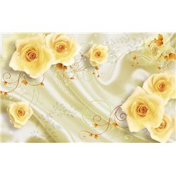 Желтые розы на атласе - 3D фотообои|3Д обои в спальню - Модульная картины, Репродукции, Декоративные панно, Декор стен