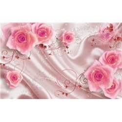 Розовые розы на атласе - 3D фотообои|3Д обои в спальню - Модульная картины, Репродукции, Декоративные панно, Декор стен