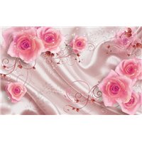 Портреты картины репродукции на заказ - Розовые розы на атласе - 3D фотообои|3Д обои в спальню