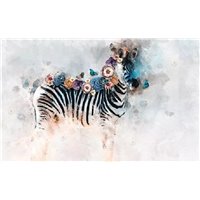 Зебра с цветами - 3D фотообои|3Д обои для зала