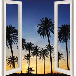 Пальмы на фоне заката - Вид из окна - Модульная картины, Репродукции, Декоративные панно, Декор стен