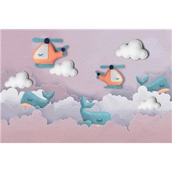 Вертолеты в розовом небе - Фотообои детские - Модульная картины, Репродукции, Декоративные панно, Декор стен