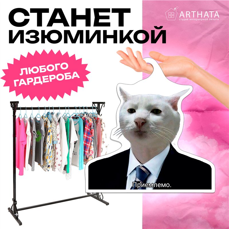 Подарок мужчине Вешалка с головой Мем Кота "Приемлемо"