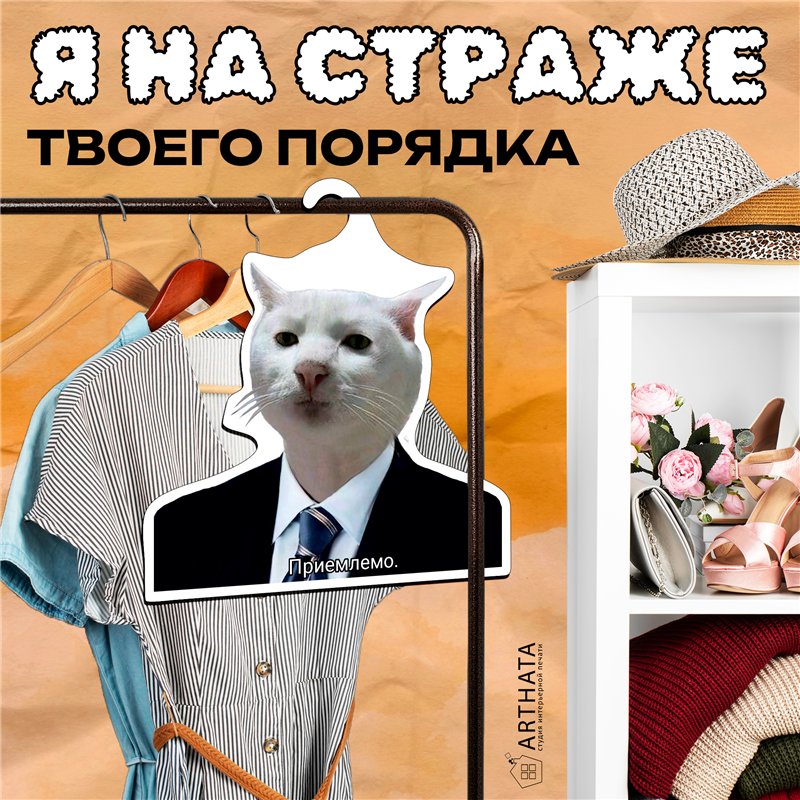 Подарок мужчине Вешалка с головой Мем Кота "Приемлемо"