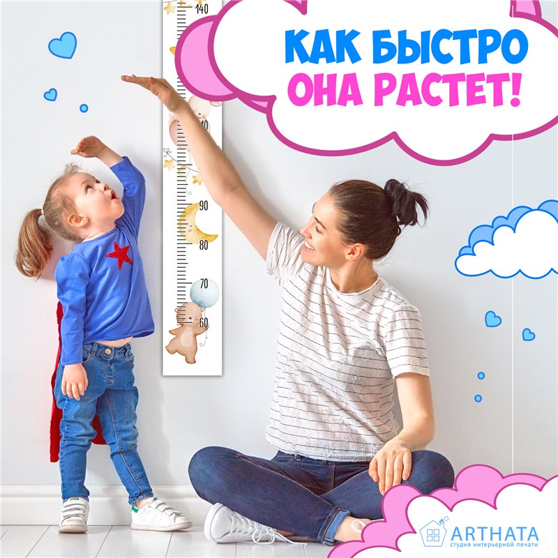 Подарок на день рождения наклейка ростомер детский 15х127см