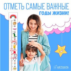 Подарок для девочки ростомер наклейка с зверями 15х127см