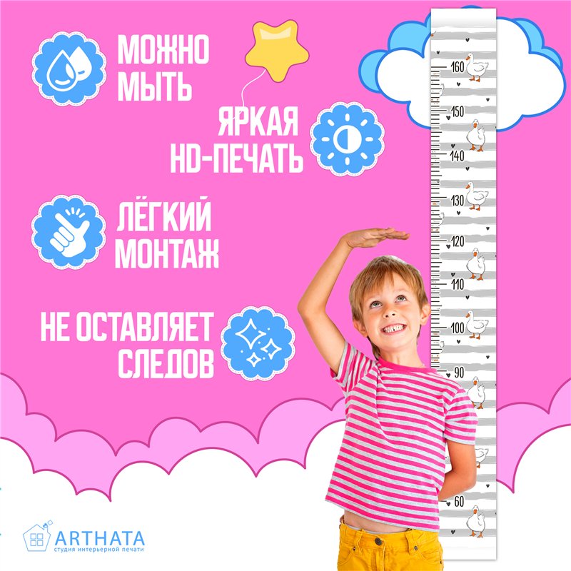 Пождарок для ребенка наклейка с ростомером на стену 15х127см