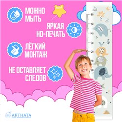 Наклейка на стену для маличка ростомер с слонами 28х127см