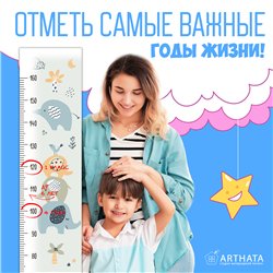 Наклейка на стену для маличка ростомер с слонами 28х127см