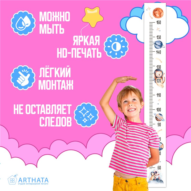 Подарок для мальчика наклейка ростомер космос 15х127см