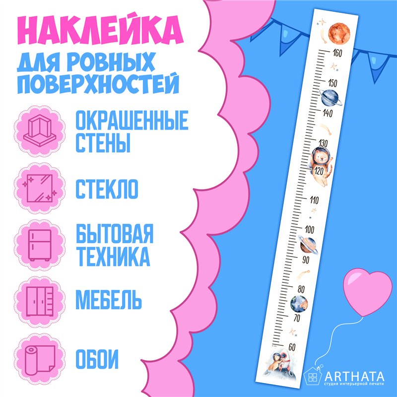 Подарок для мальчика наклейка ростомер космос 15х127см
