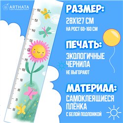 Навклейка ростомер в детскую для девочки цветок 28х127см