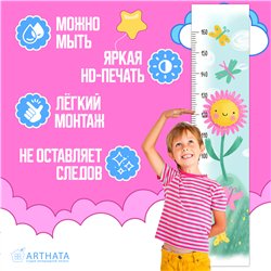 Навклейка ростомер в детскую для девочки цветок 28х127см