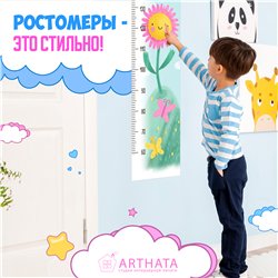 Навклейка ростомер в детскую для девочки цветок 28х127см