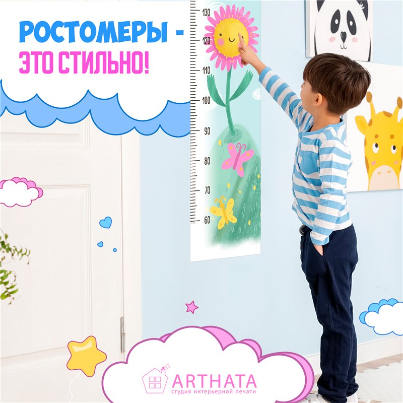 Навклейка ростомер в детскую для девочки цветок 28х127см