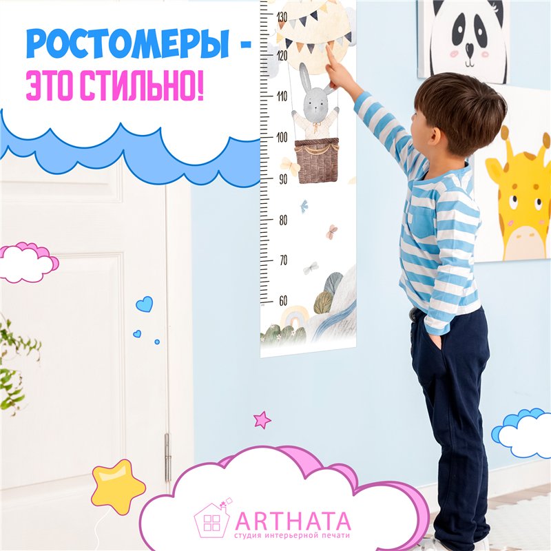 Наклейка в детскую ростомер с воздышным шаром 28х127см